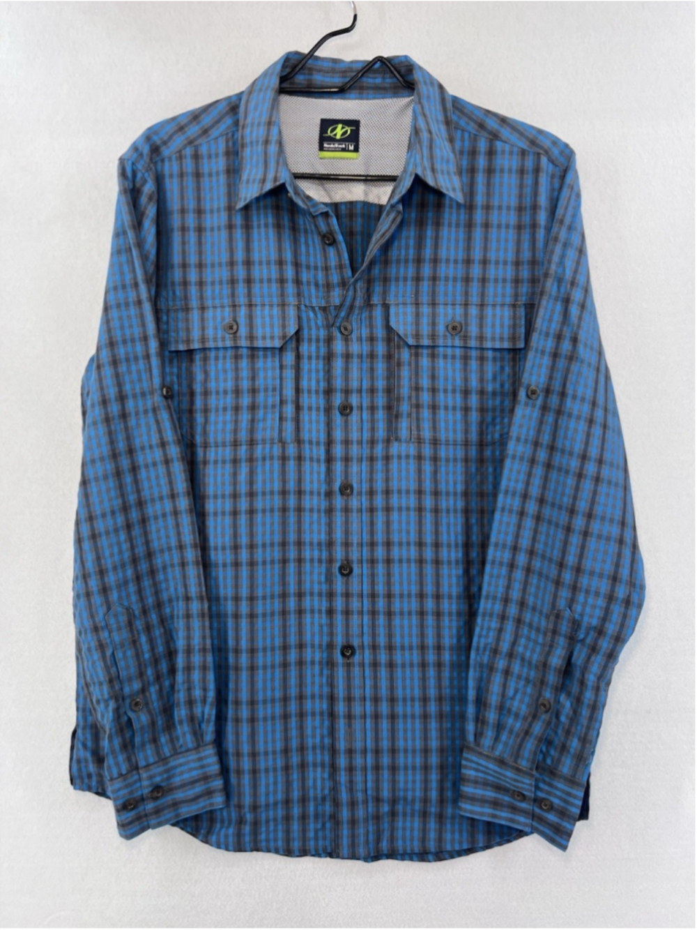 Nordic Track Camp Shirt Men's Large Plaid Blue Black Long Sleeve Outdoors - Picture 2 of 10